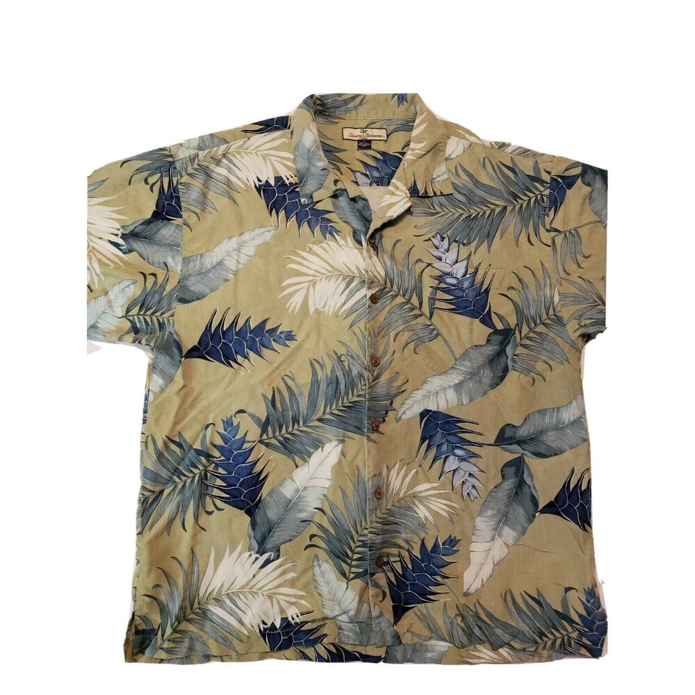 Tommy Bahama Mens Light Green Floral Hawaiian 100% Silk Button Up Shirt Size XL